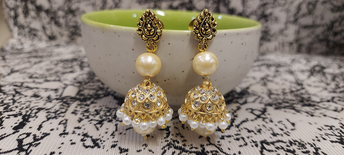 GOLD PLATED BRASS 3 LAYER ANTIQUE JAIPURI MALA NECKLACE SET