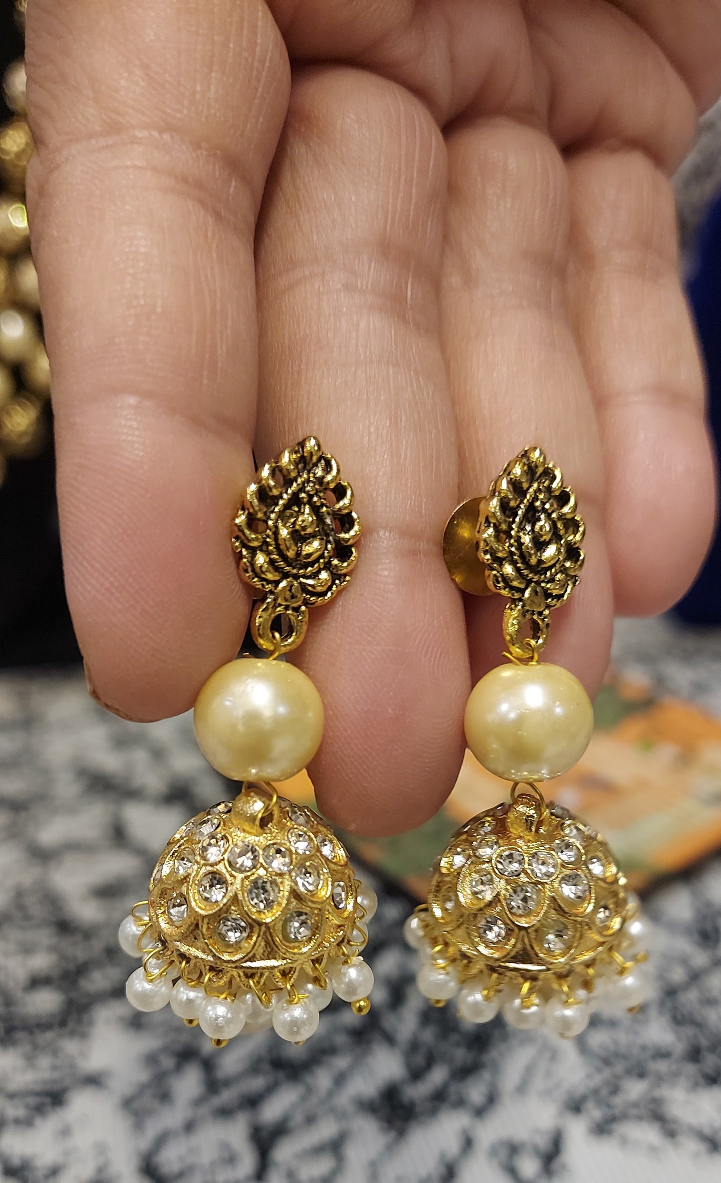 GOLD PLATED BRASS 3 LAYER ANTIQUE JAIPURI MALA NECKLACE SET