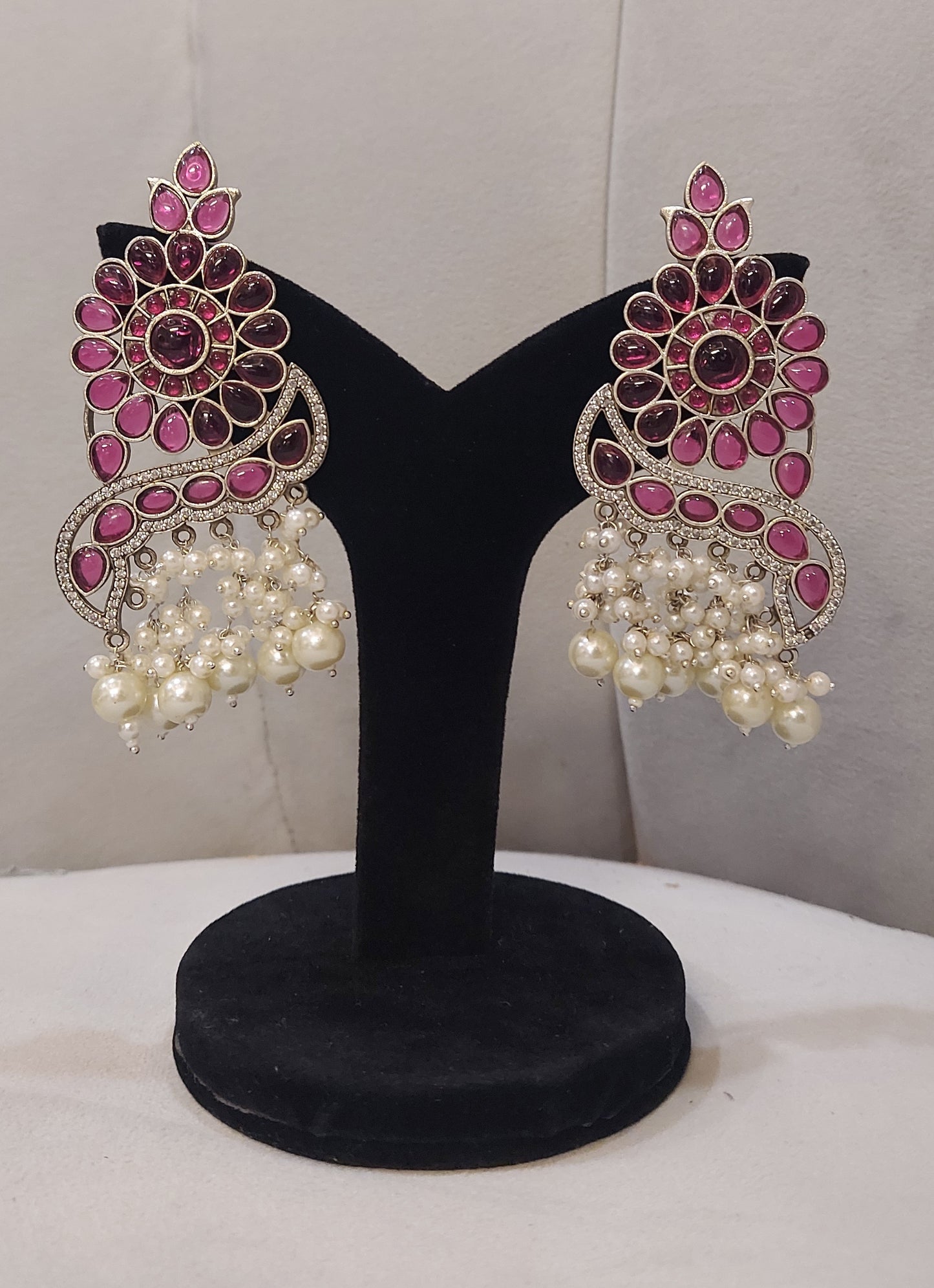 PINK PEARL LONG JHUMKA EARRING