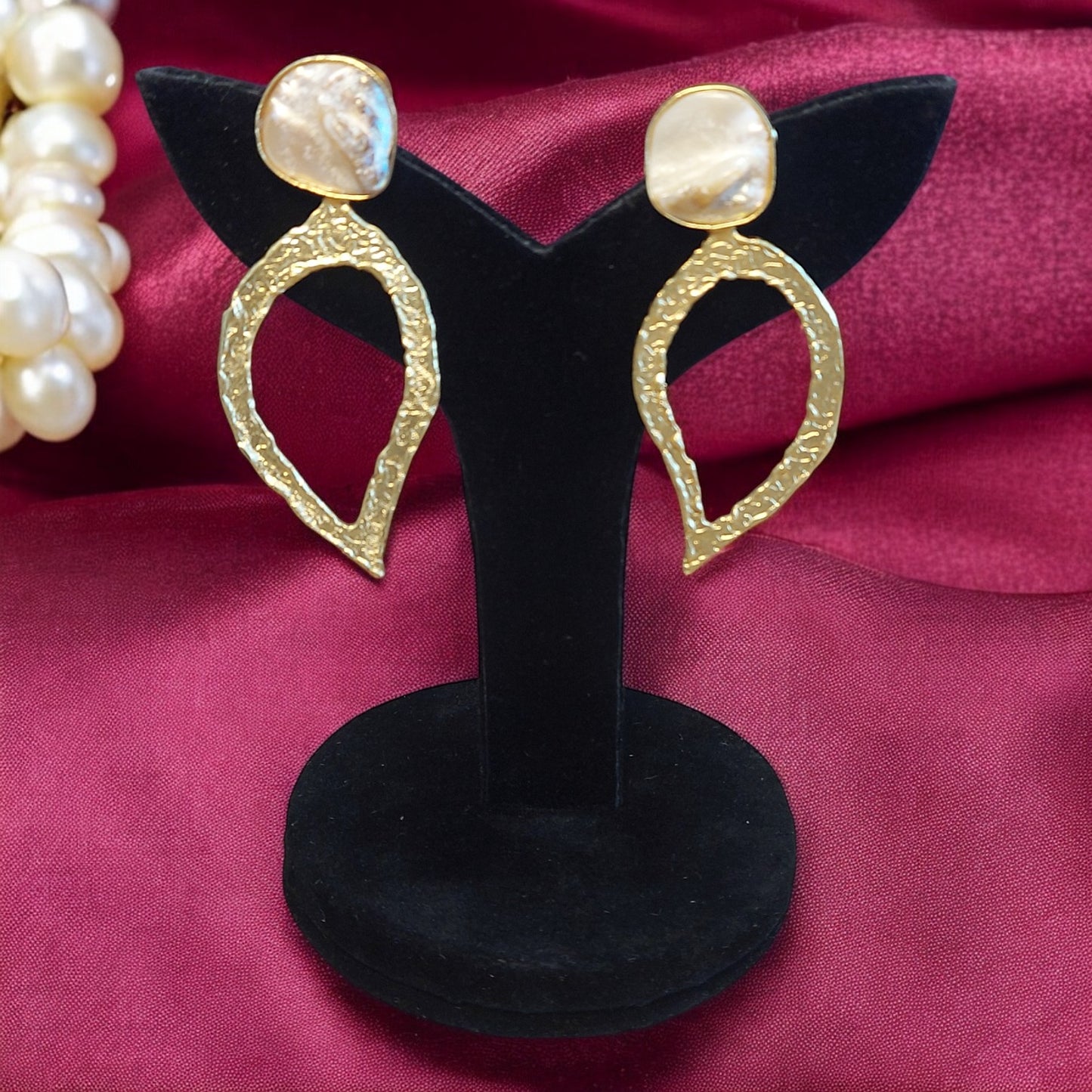 GOLD-PLATED MOTHER OF PEARL LEAF-STYLE EARRINGS