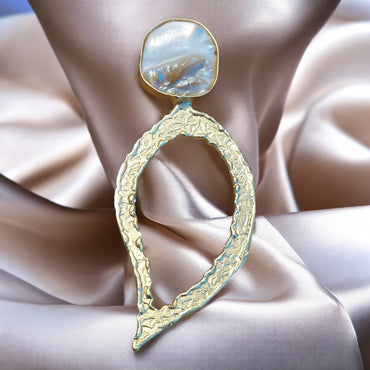 GOLD-PLATED MOTHER OF PEARL LEAF-STYLE EARRINGS