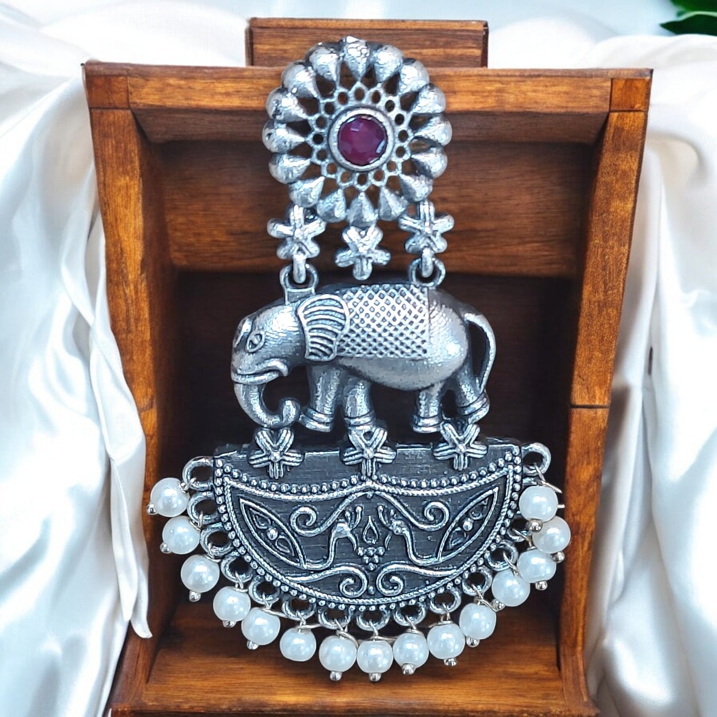 ANTIQUE LOOK ELEPHANT EARRINGS WITH PEARL GHUNGROOS