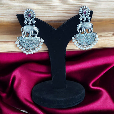 ANTIQUE LOOK ELEPHANT EARRINGS WITH PEARL GHUNGROOS