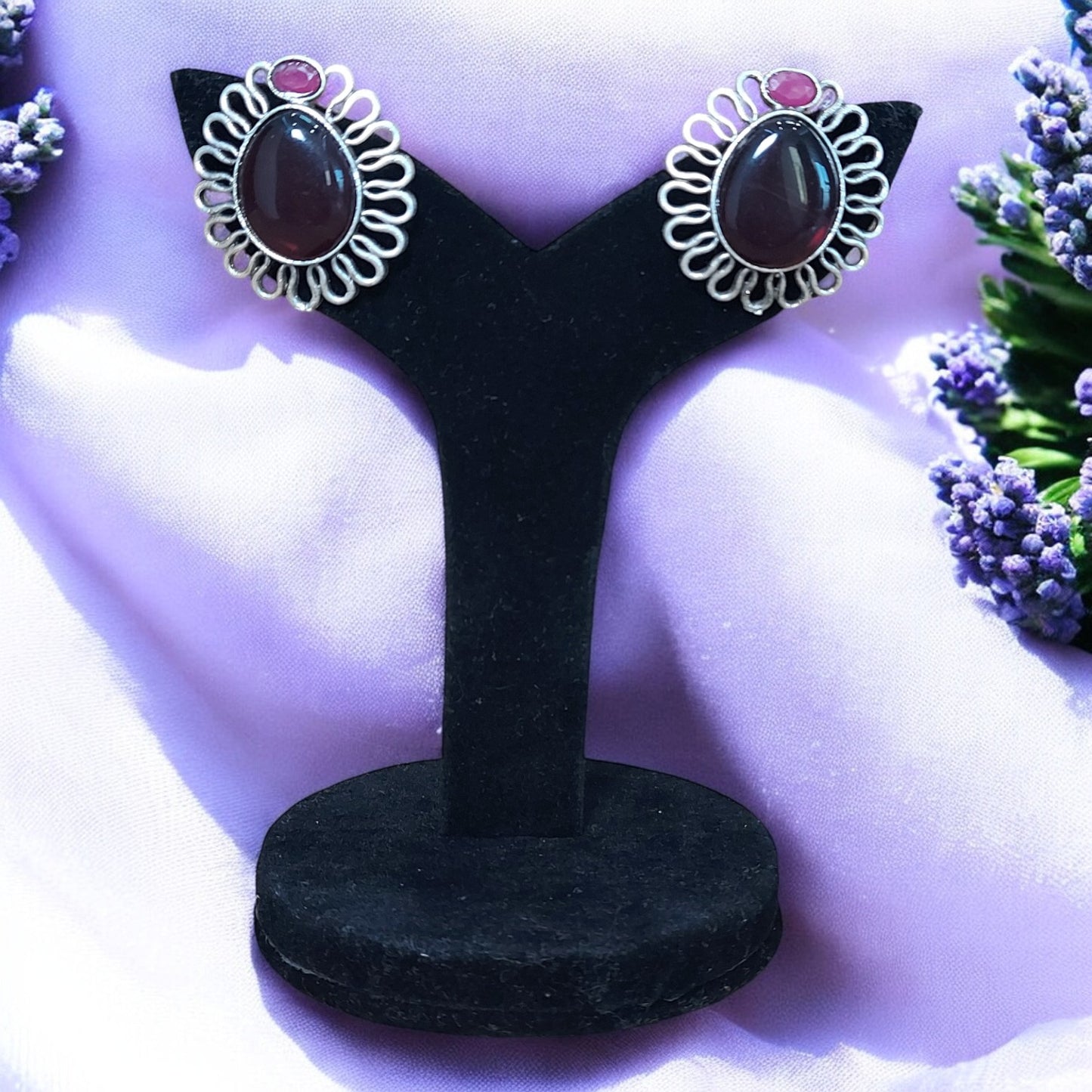 MONALISA STONE RUBY RED ROYAL STUD EARRINGS
