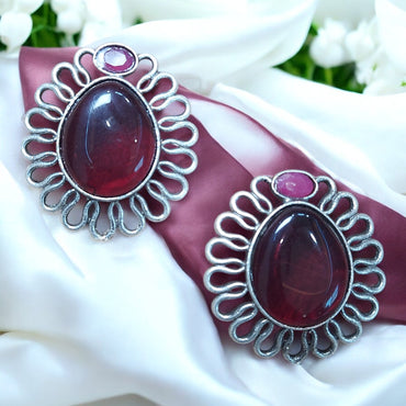 MONALISA STONE RUBY RED ROYAL STUD EARRINGS