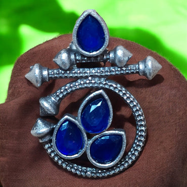 SILVER OXIDIZED FASHION BLUE DROP EARRINGS