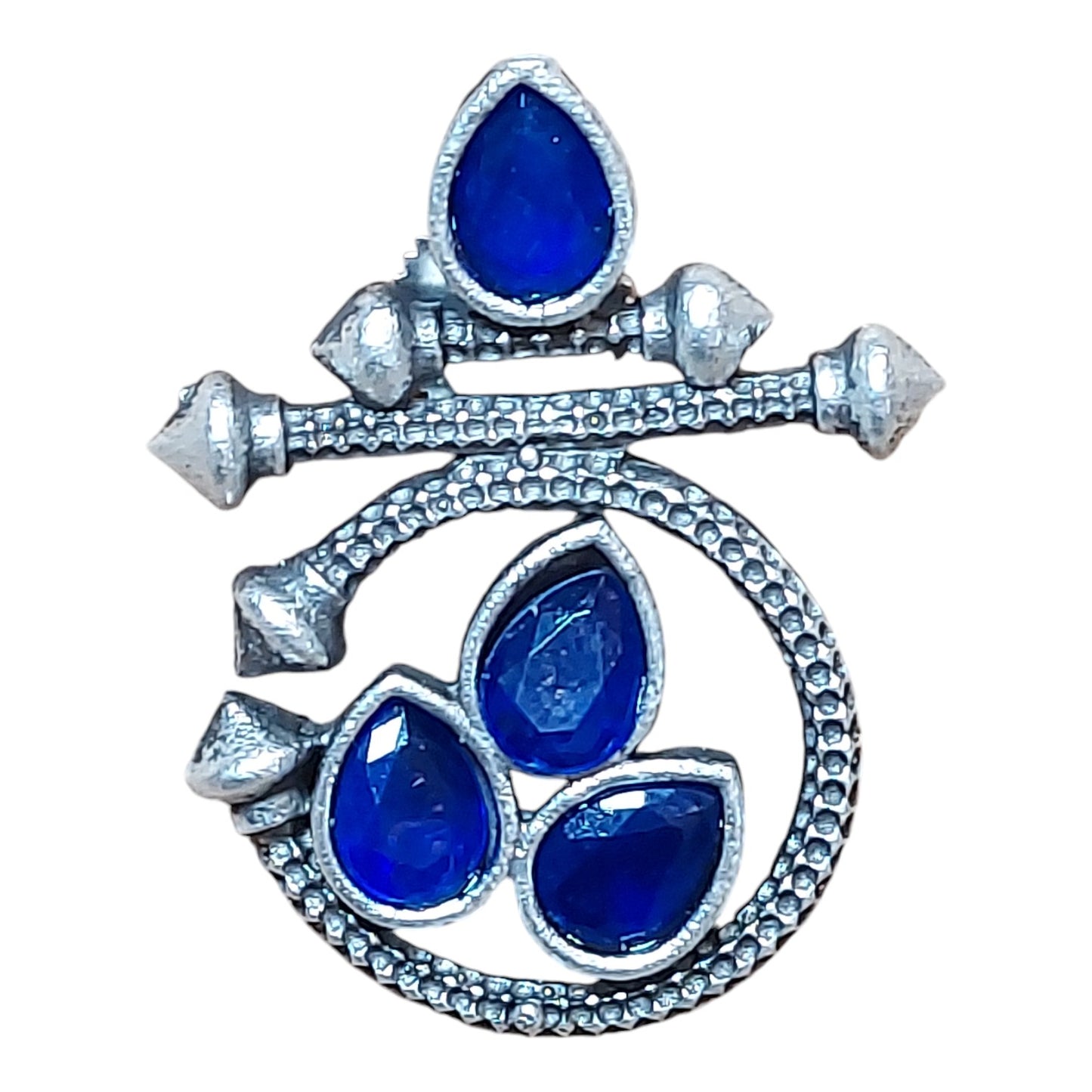SILVER OXIDIZED FASHION BLUE DROP EARRINGS