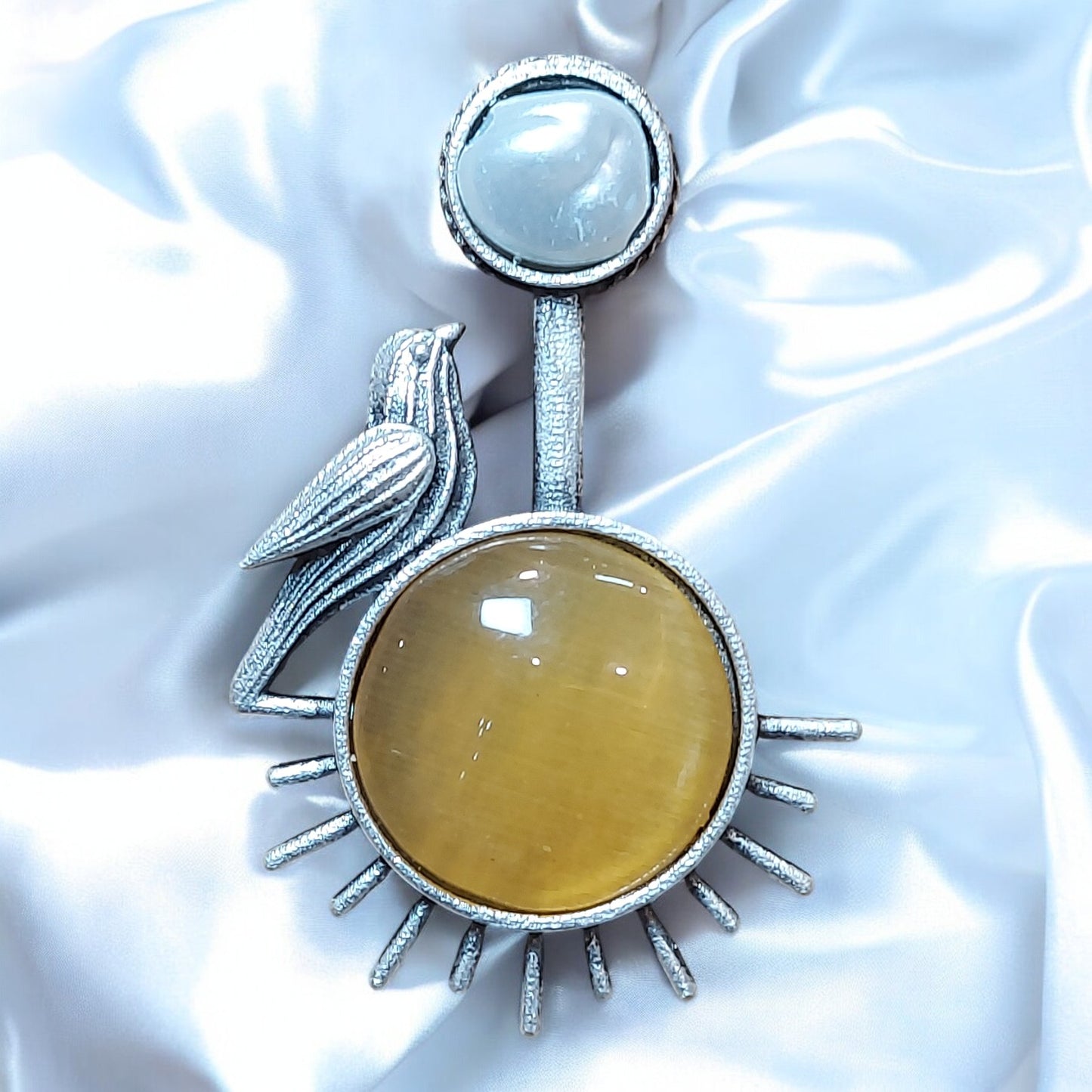 SILVER ROBIN YELLOW MONALISA STONE PEARL EARRING