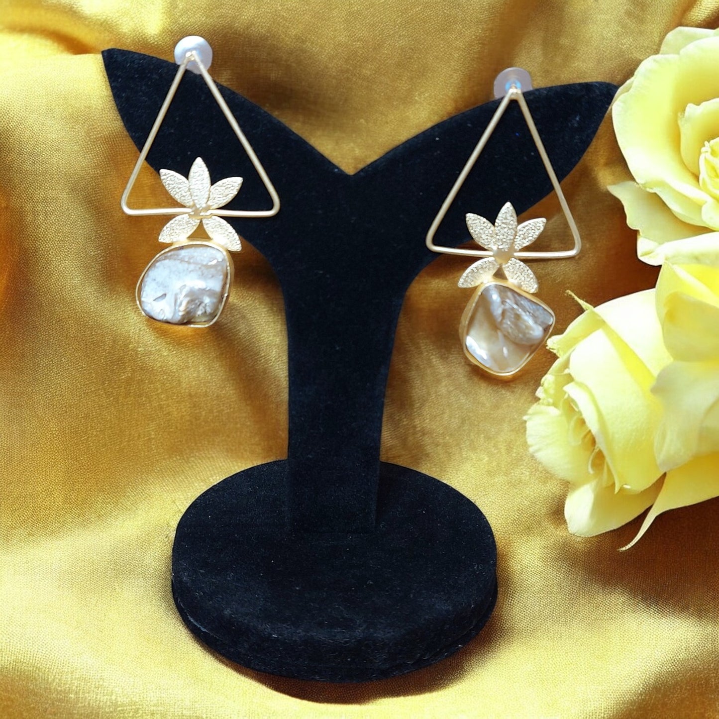 LOTUS TRIANGLE MOTHER OF PEARL EARRINGS