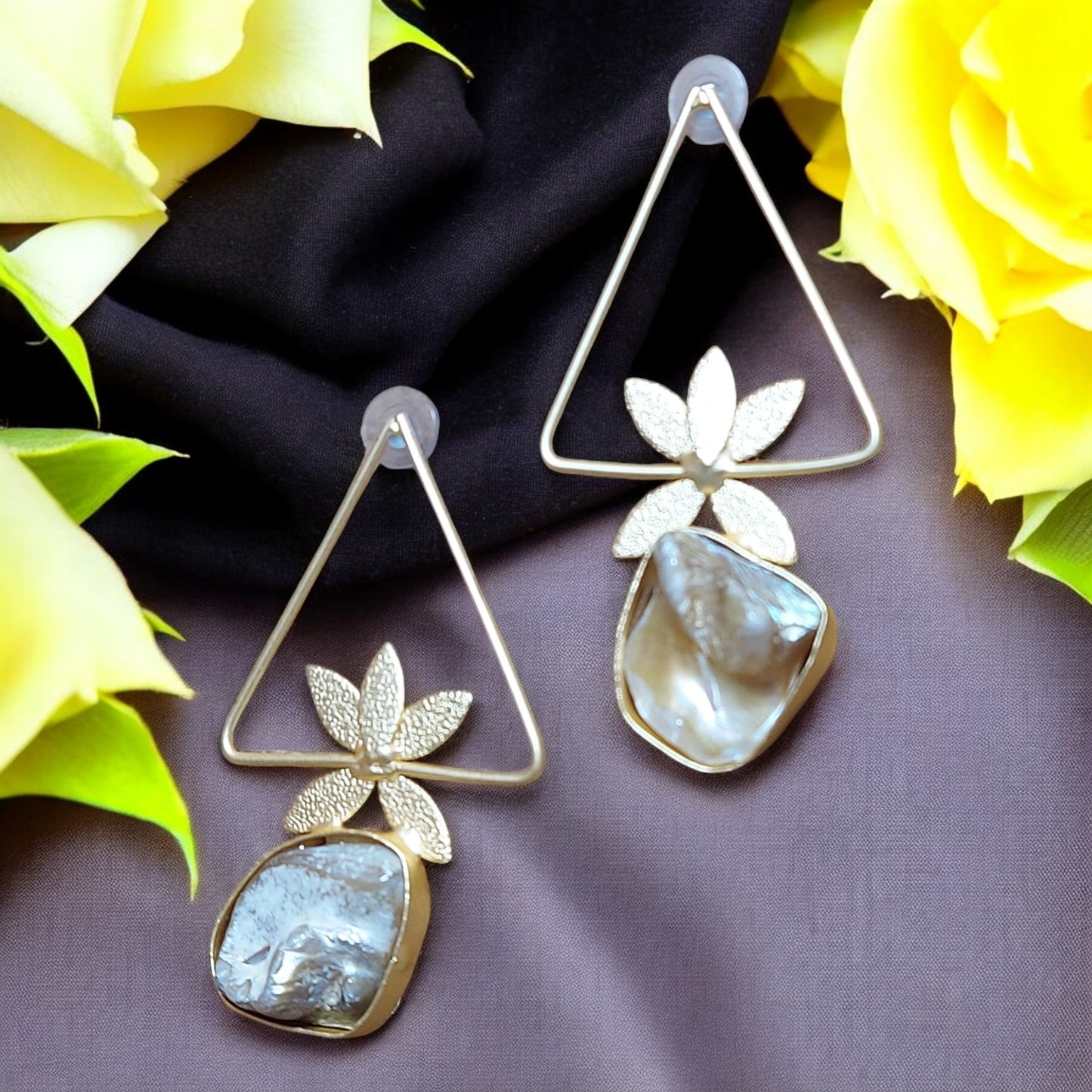 LOTUS TRIANGLE MOTHER OF PEARL EARRINGS