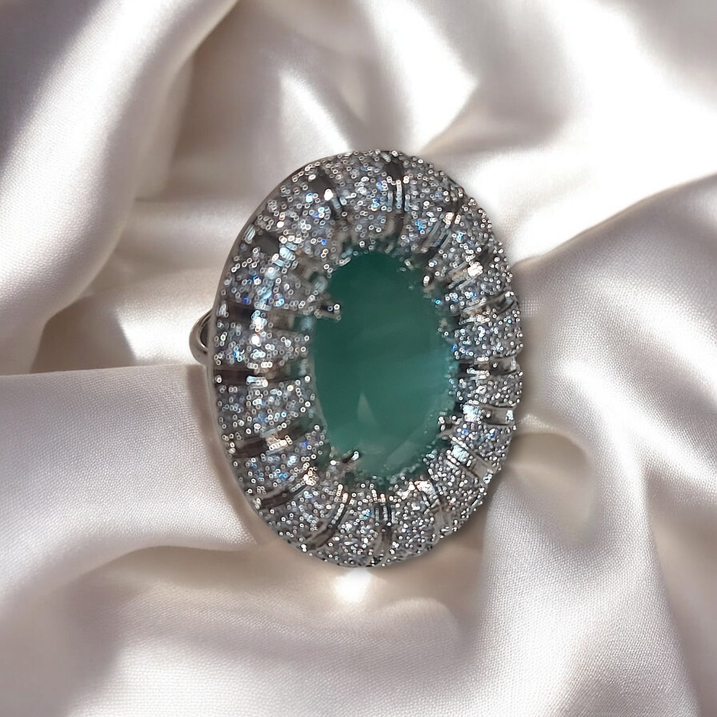 ELEGANT MINT GREEN AMERICAN DIAMOND RING