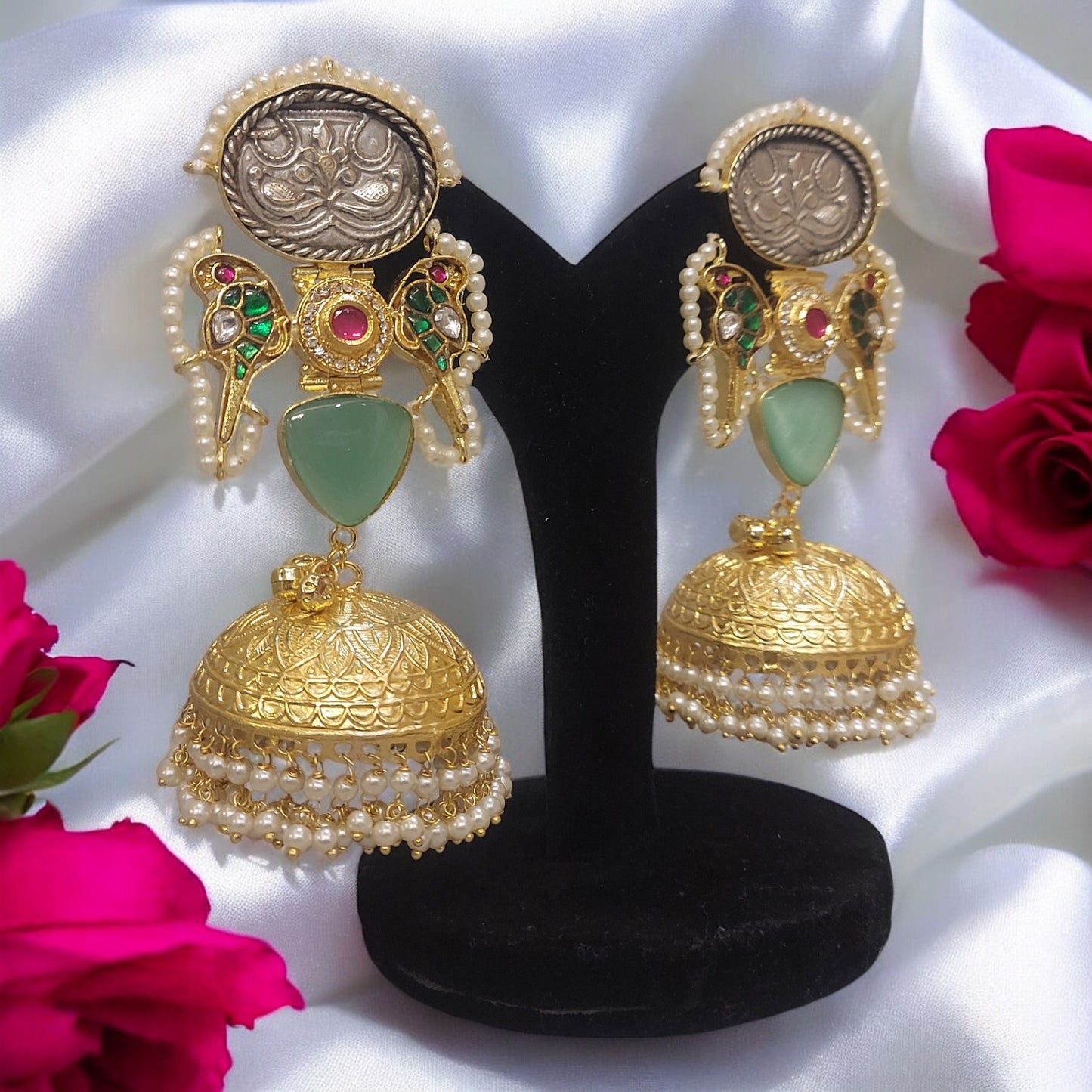 DUAL TONE PACHI KUNDAN LONG EARRING