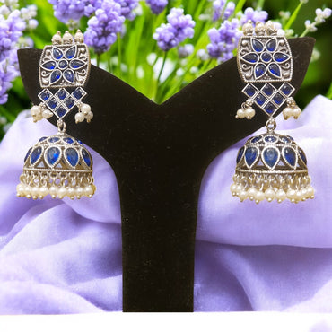 SILVER BLUE SEMI PRECIOUS STONES EARRING