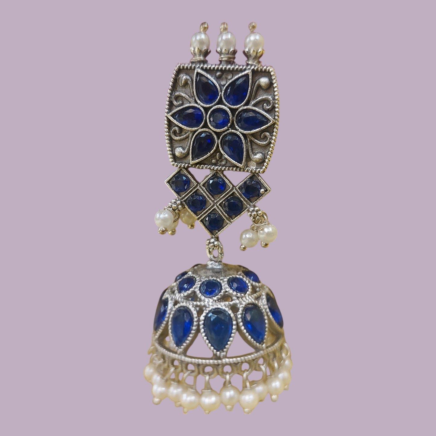 SILVER BLUE SEMI PRECIOUS STONES EARRING