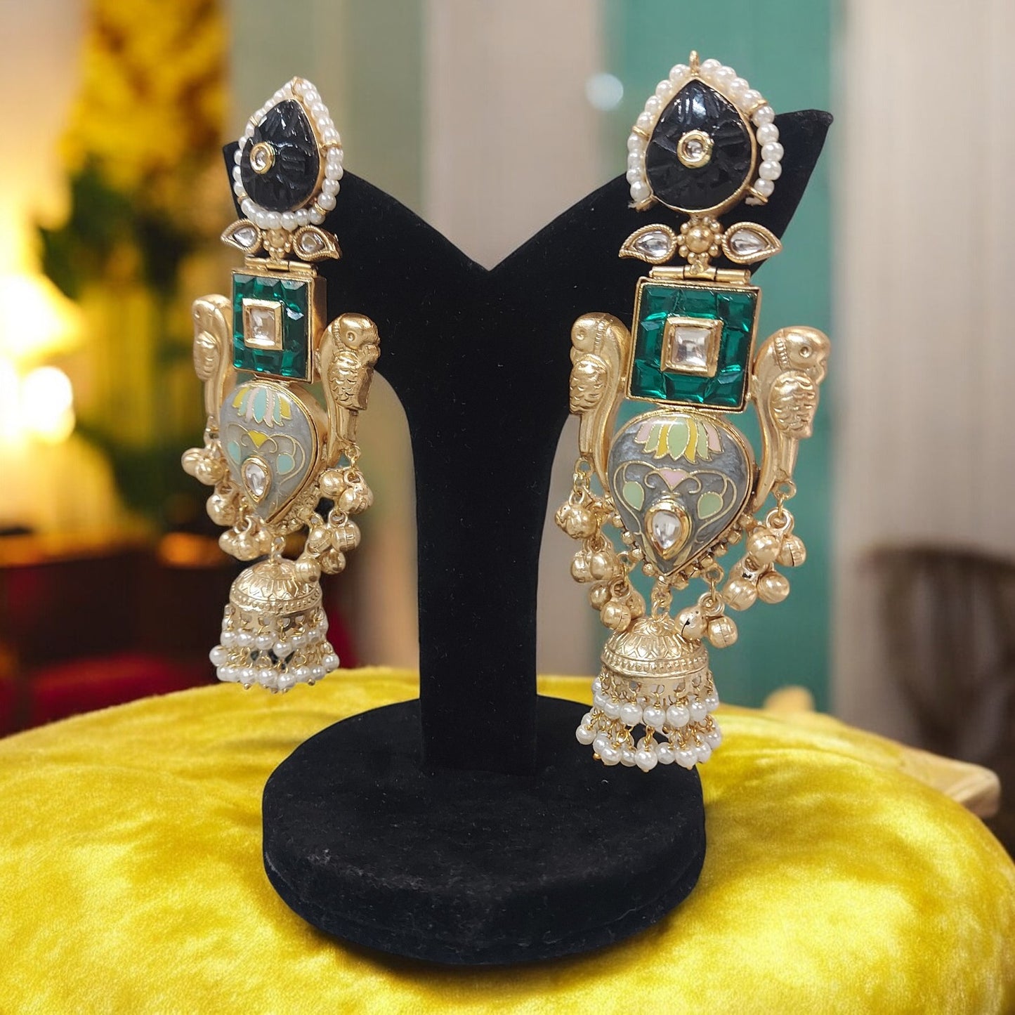 HANDCRAFTED GOLD-PLATED FUSION STATEMENT EARRINGS