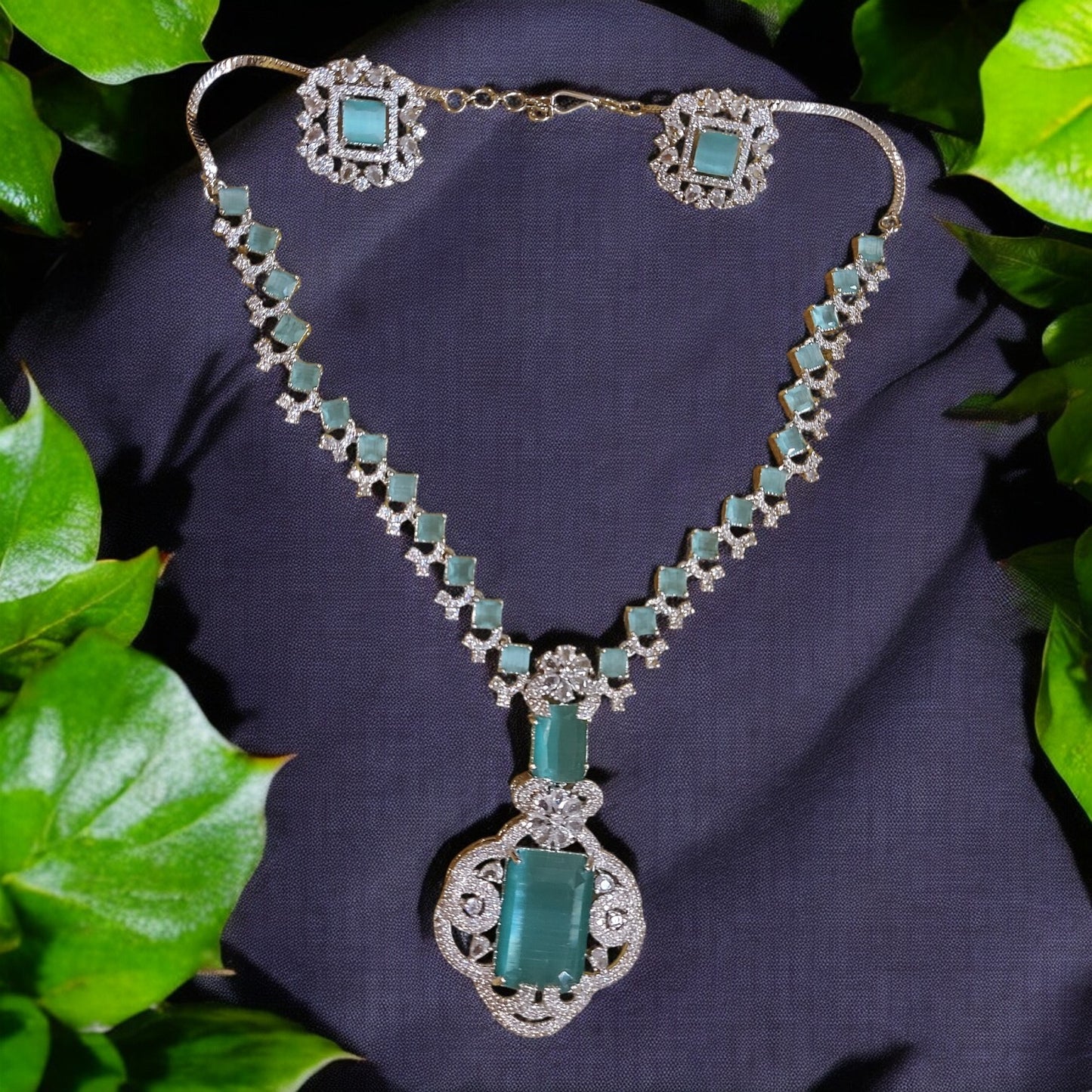 AMBANI WEDDING-INSPIRED MINT GREEN AMERICAN DIAMOND NECKLACE