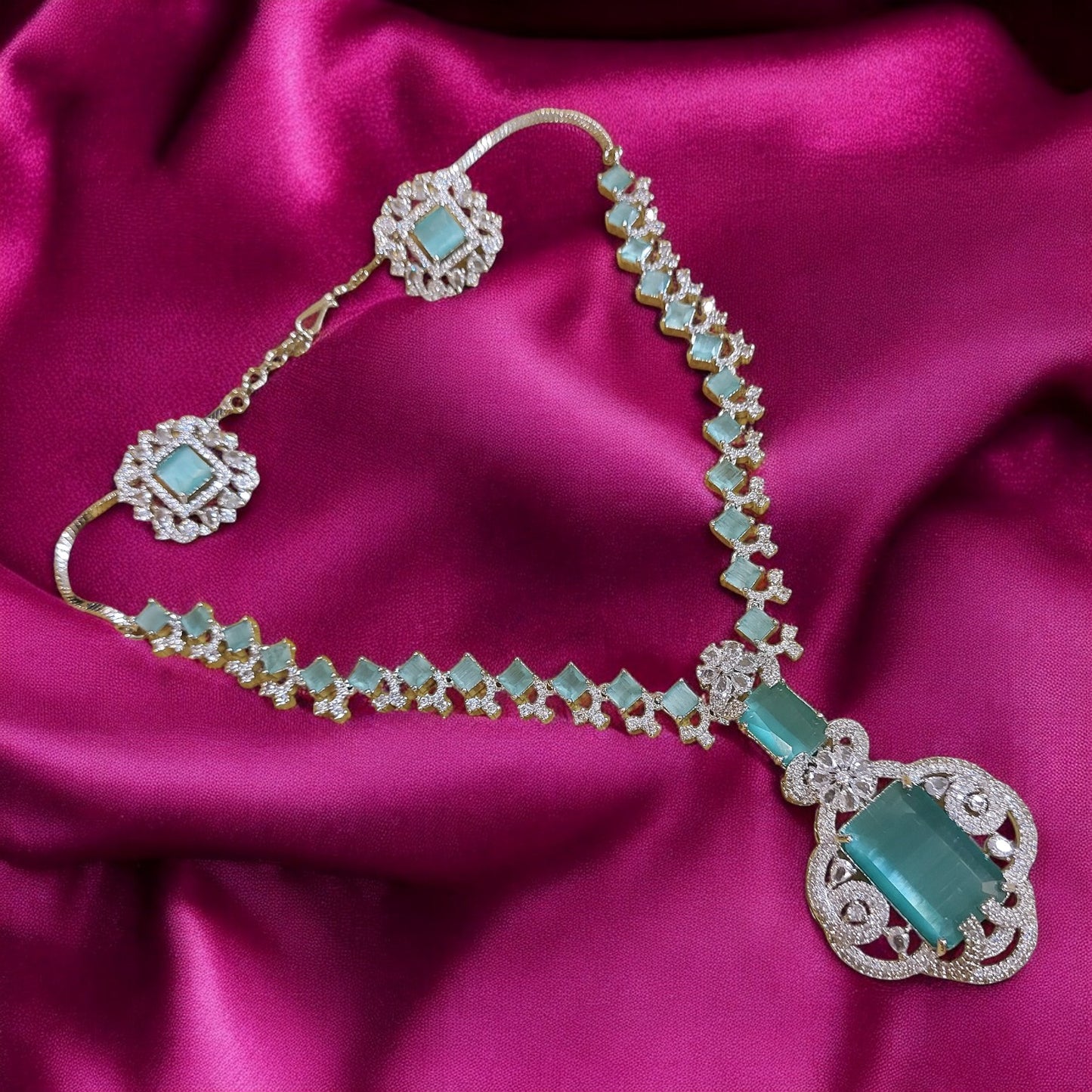 AMBANI WEDDING-INSPIRED MINT GREEN AMERICAN DIAMOND NECKLACE