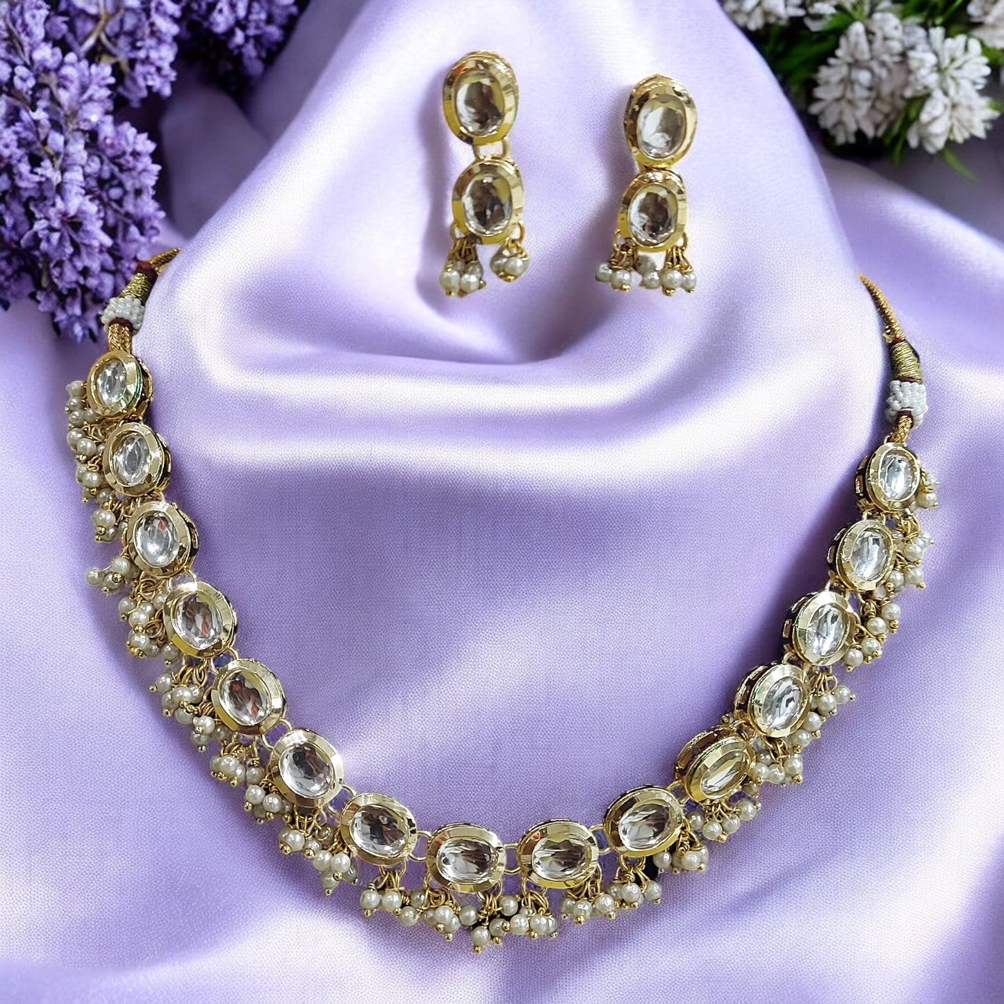 GOLD PLATED PEARL UNCUT KUNDAN CHOKER NECKLACE