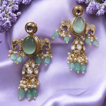 MINT GREEN MOISANITE LONG HASLI NECKLACE SET