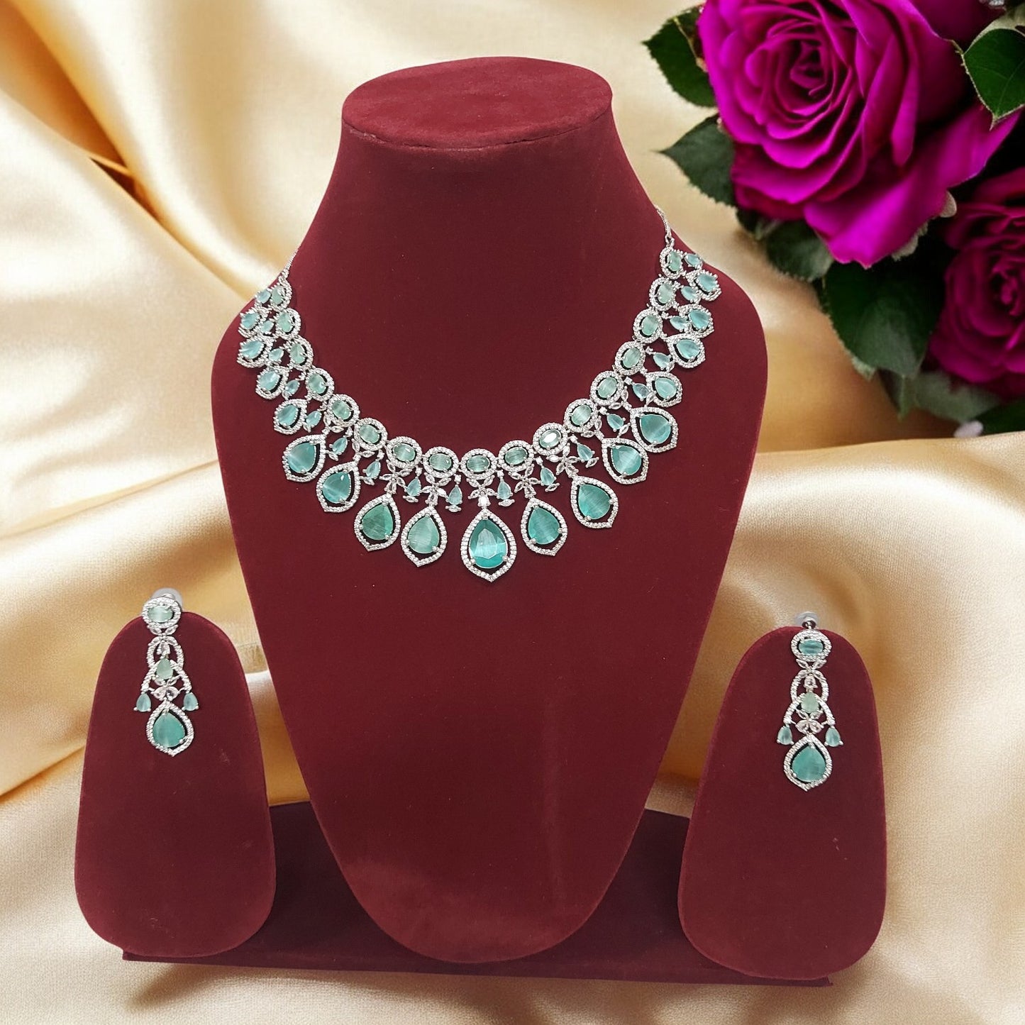 ROYAL MINT GREEN AMERICAN DIAMOND NECKLACE