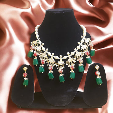 MEENAKARI LOTUS KUNDAN PEARL CHOKER NECKLACE