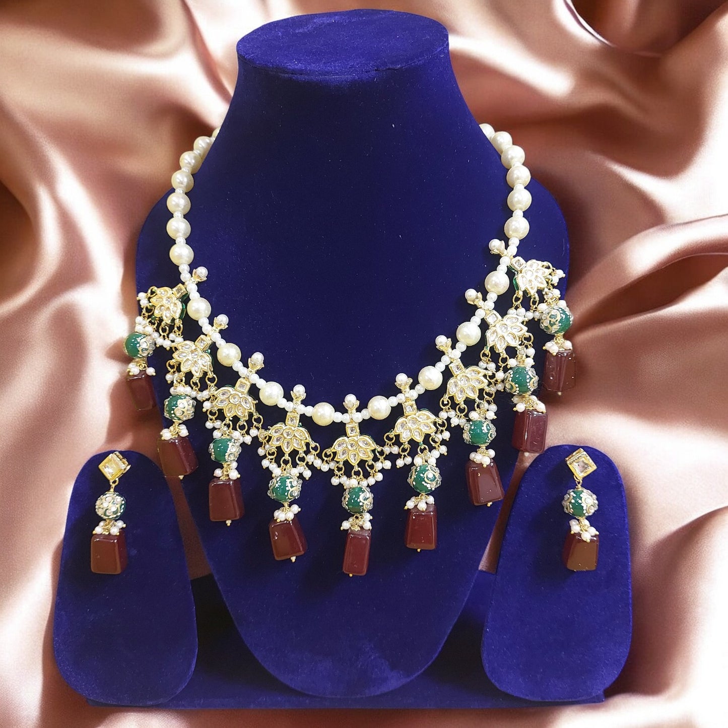 MEENAKARI LOTUS KUNDAN PEARL CHOKER NECKLACE