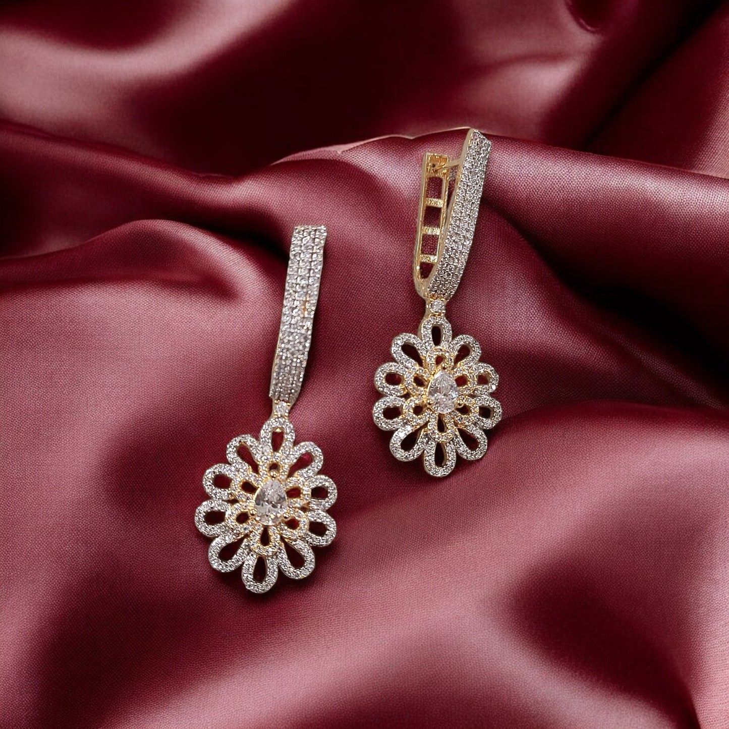 PREMIUM GOLD PLATED AMERICAN DIAMOND LONG EARRING