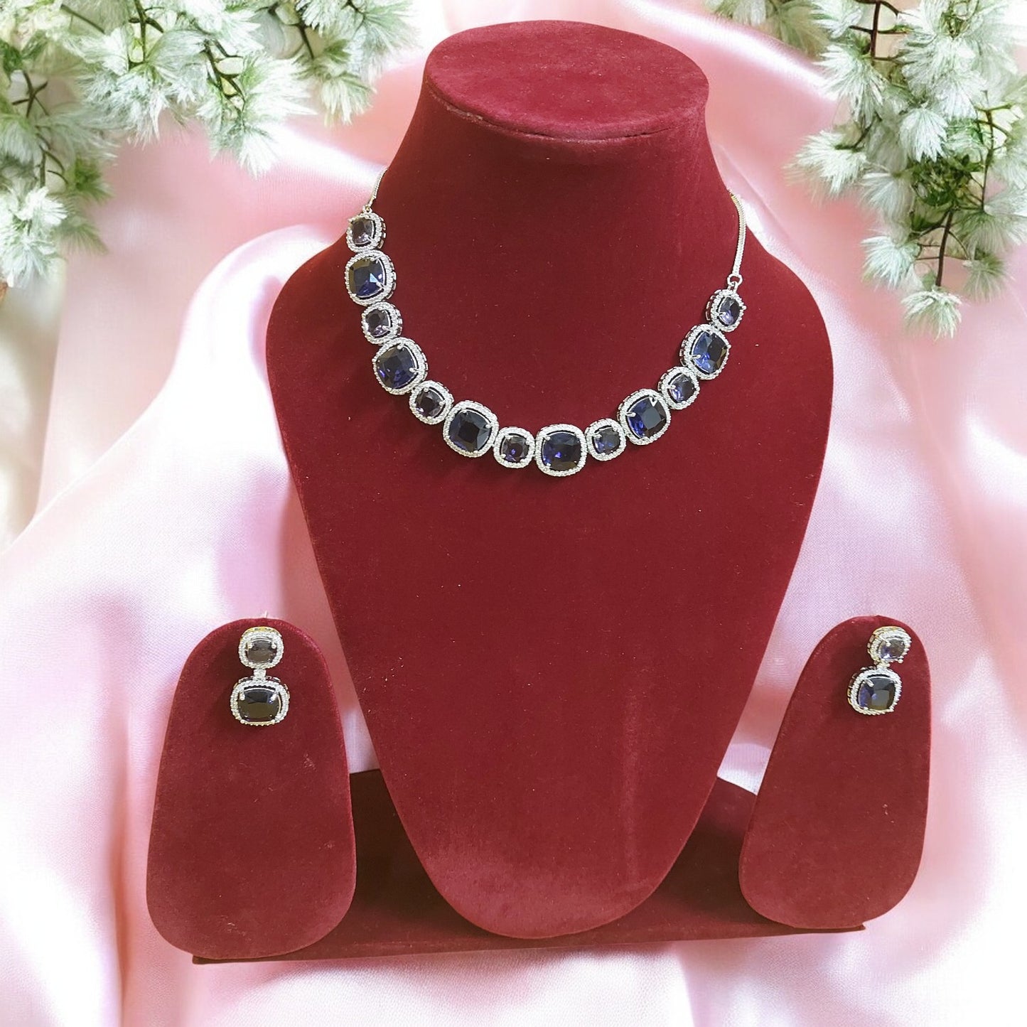 MIDNIGHT CUBIC ZIRCONIA STUDDED NECKLACE SET