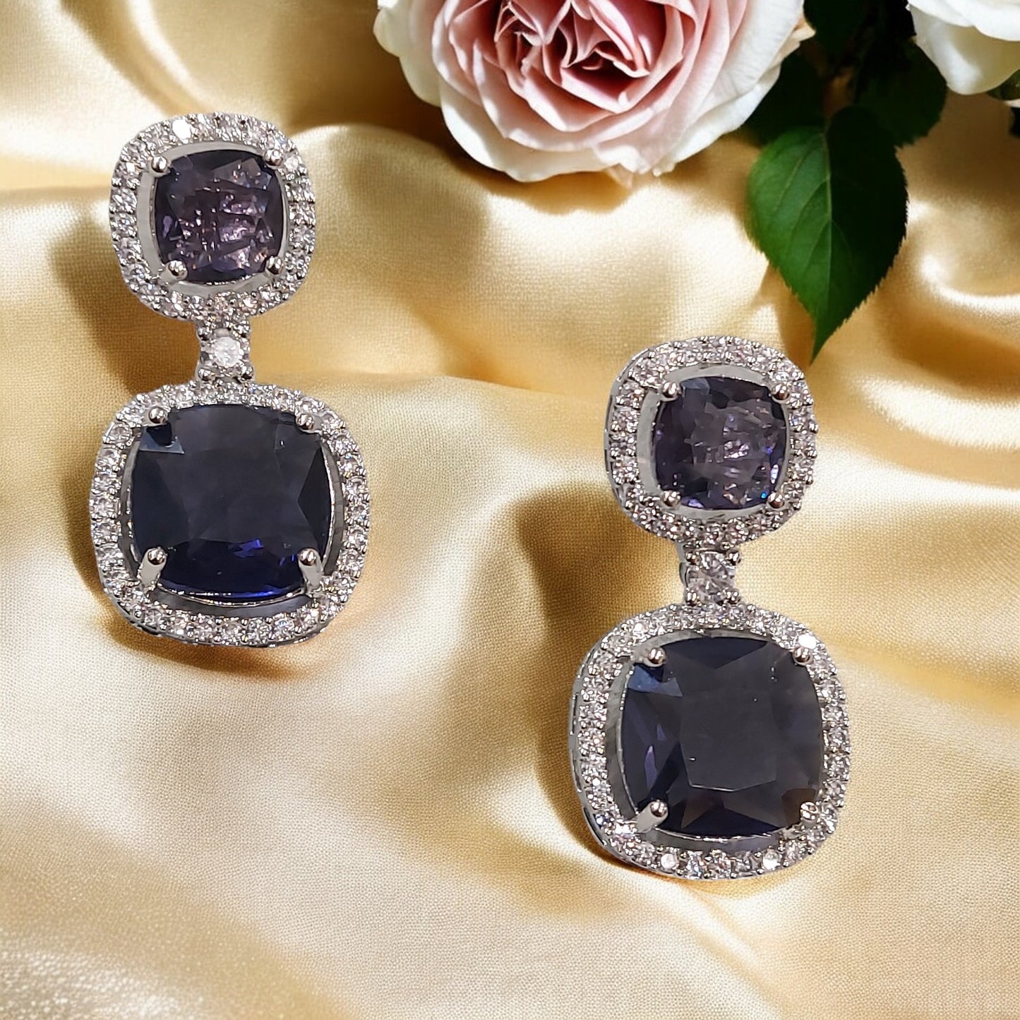 MIDNIGHT CUBIC ZIRCONIA STUDDED NECKLACE SET