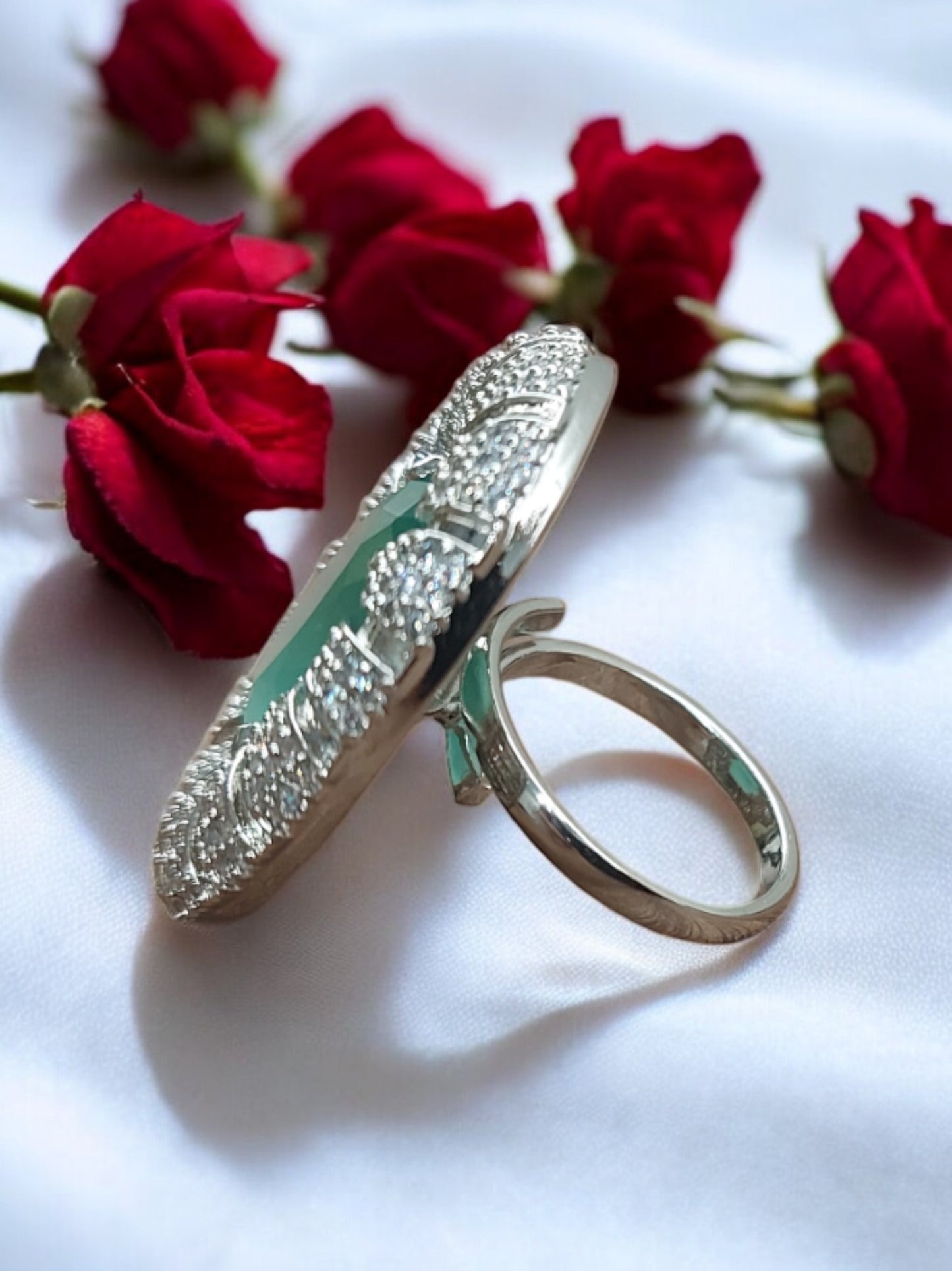 ELEGANT MINT GREEN AMERICAN DIAMOND RING