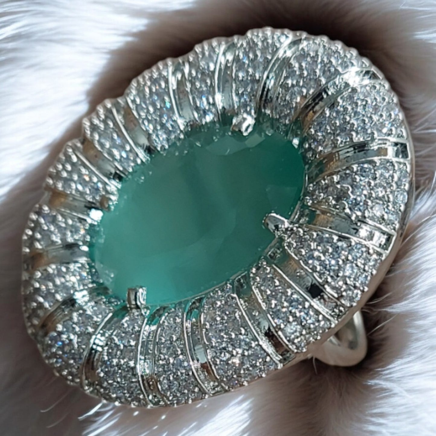 ELEGANT MINT GREEN AMERICAN DIAMOND RING