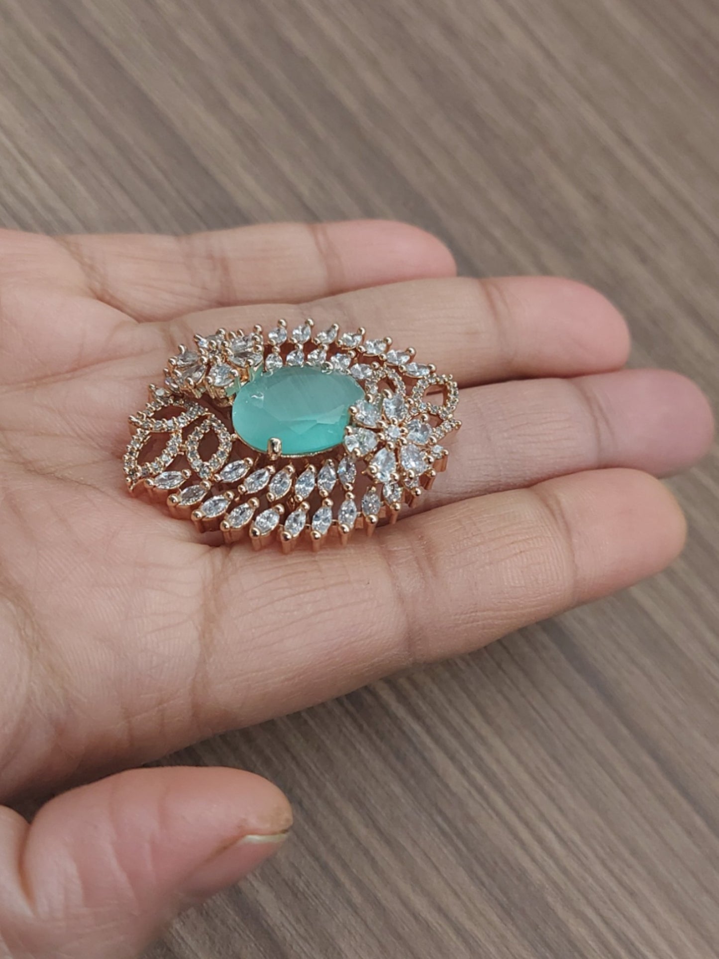 BLUE STONE AMERICAN DIAMOND BIG RING