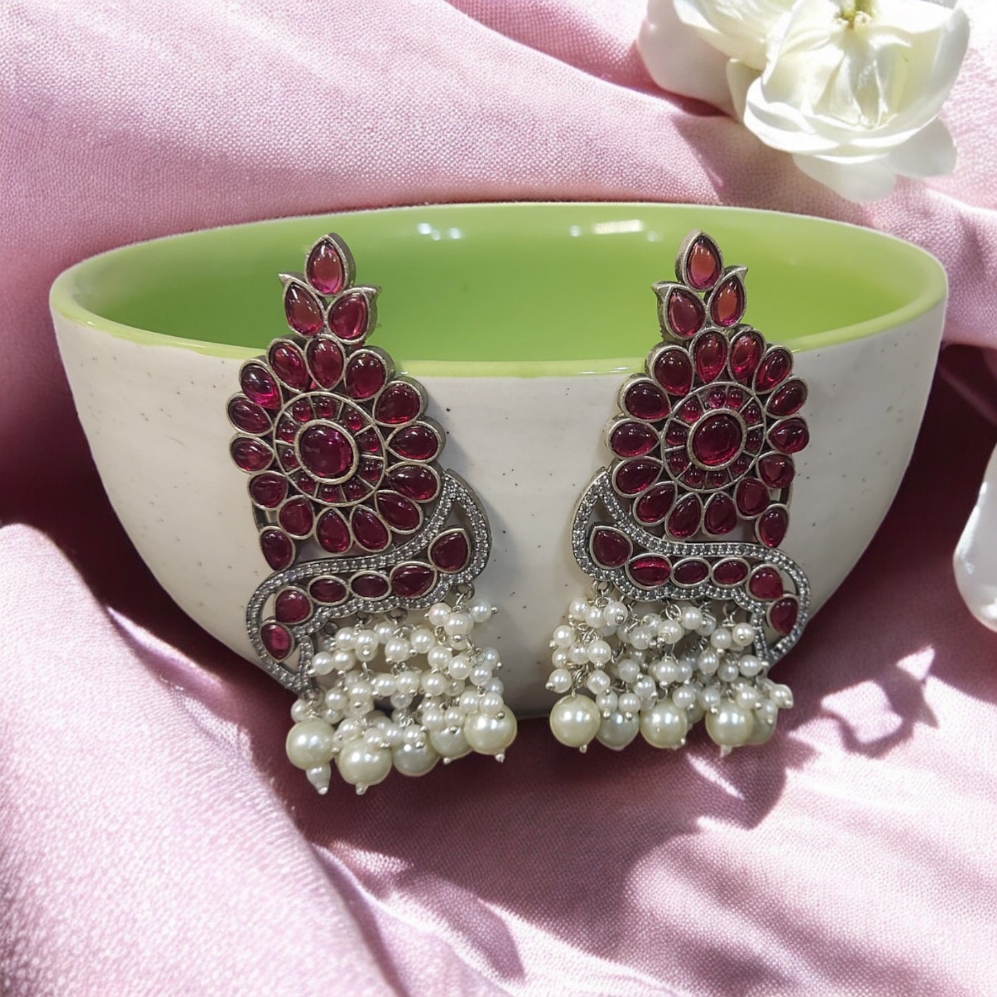 PINK PEARL LONG JHUMKA EARRING