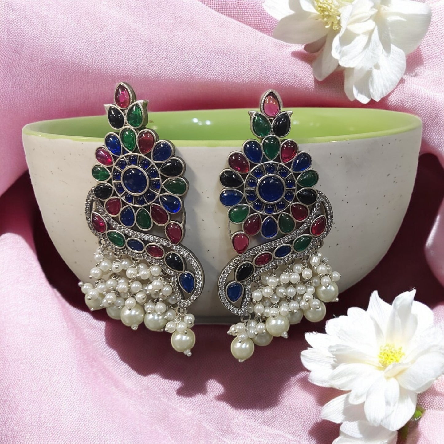 MULTICOLOR PEARL LONG JHUMKA EARRING