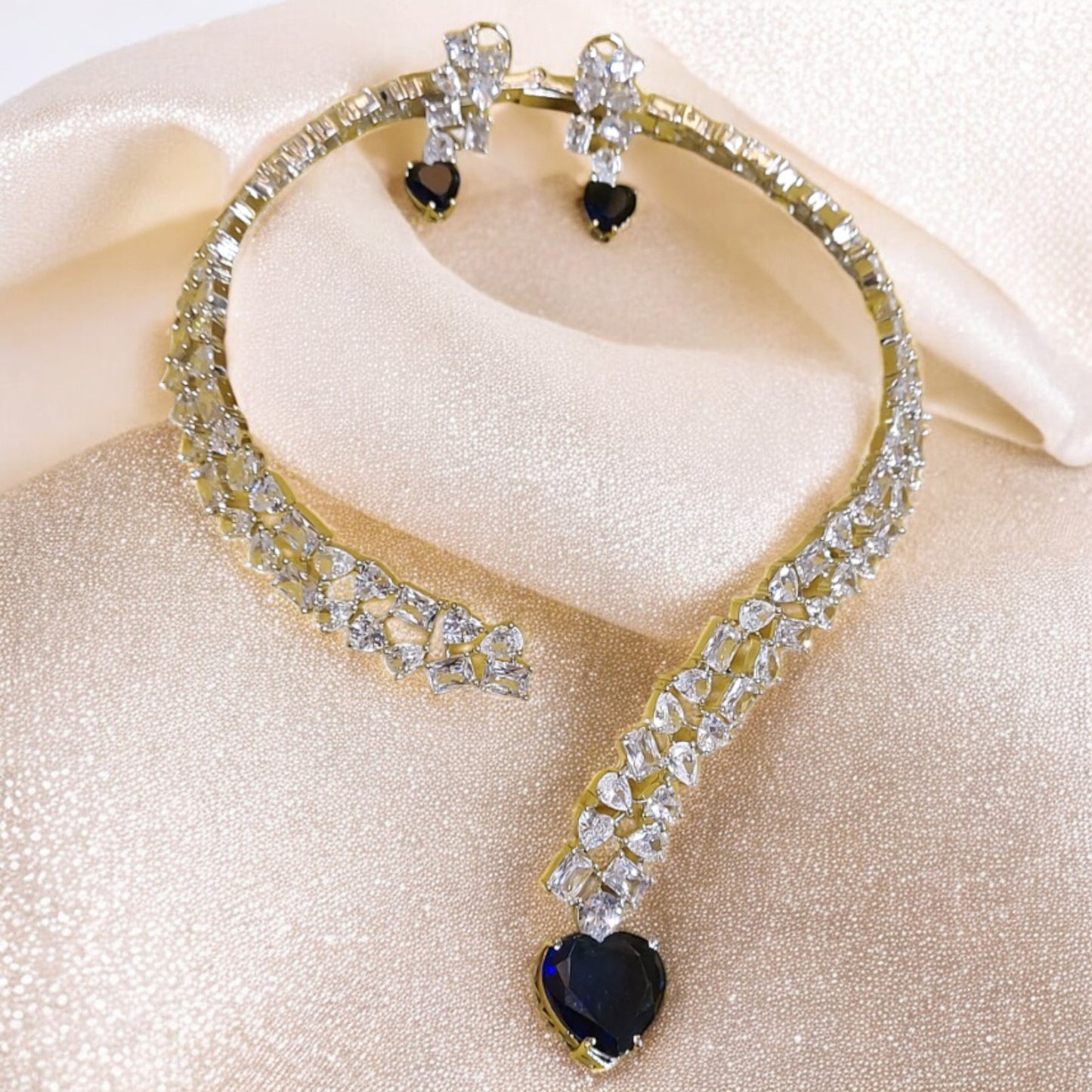 BLUE EMERALD HEART DIAMOND NECKLACE