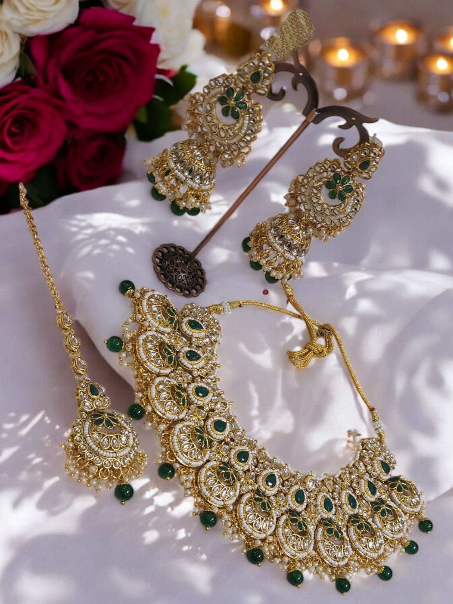 GREEN KUNDAN BRIDAL CHOKER