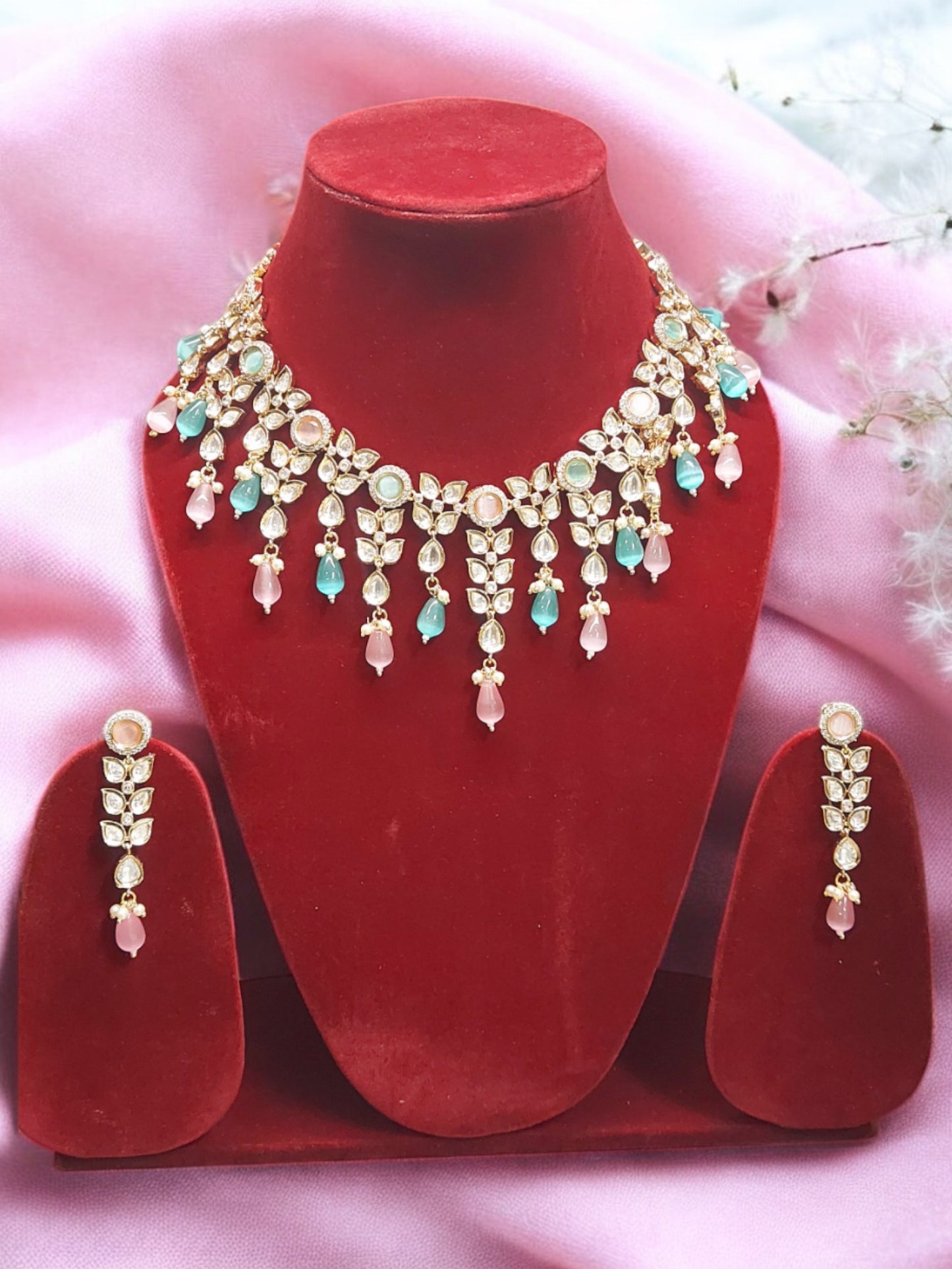 PASTEL SHADE KUNDAN HANGING NECKLACE