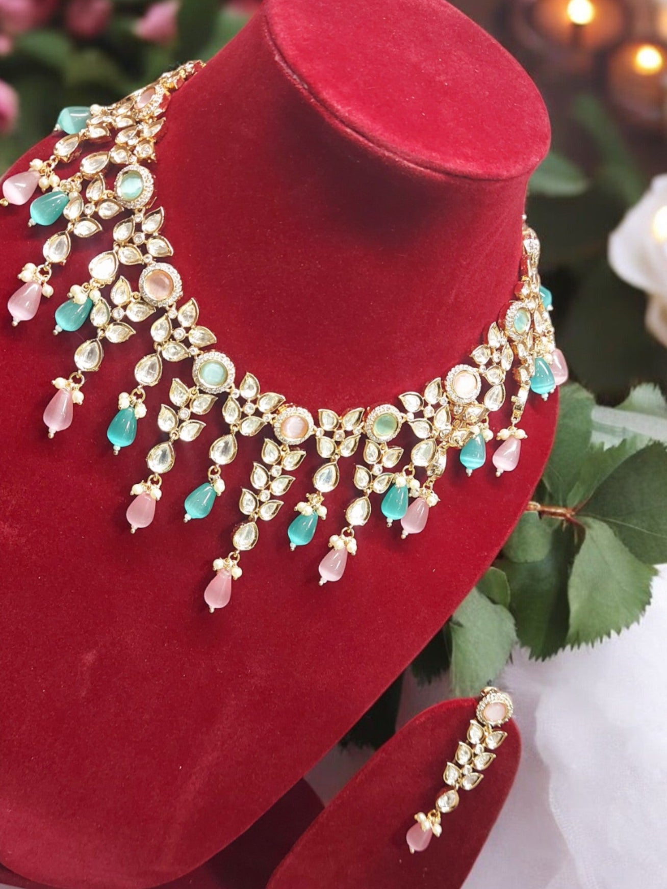 PASTEL SHADE KUNDAN HANGING NECKLACE