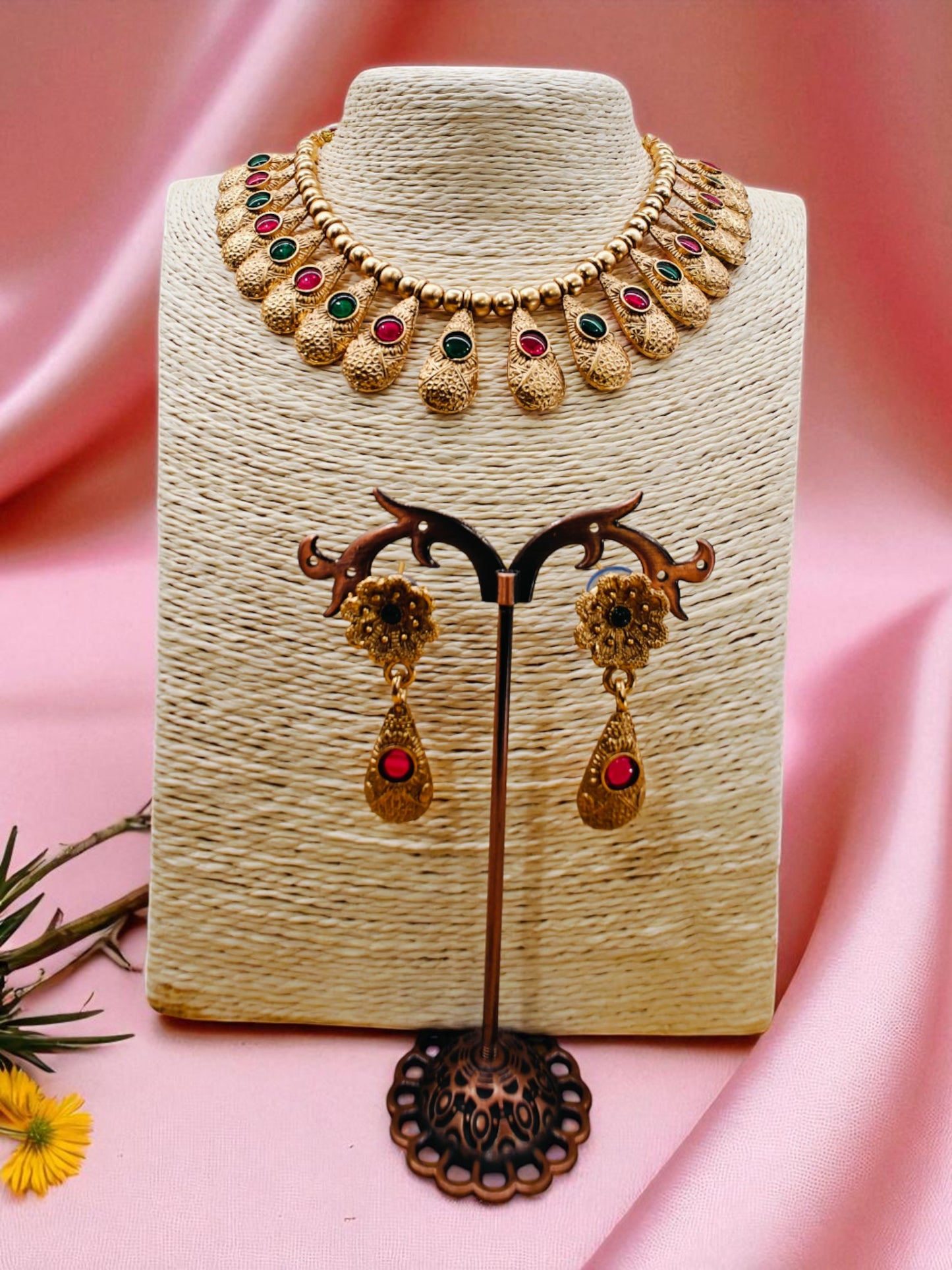 GOLD PLATED RUBY DROP NECKLACE