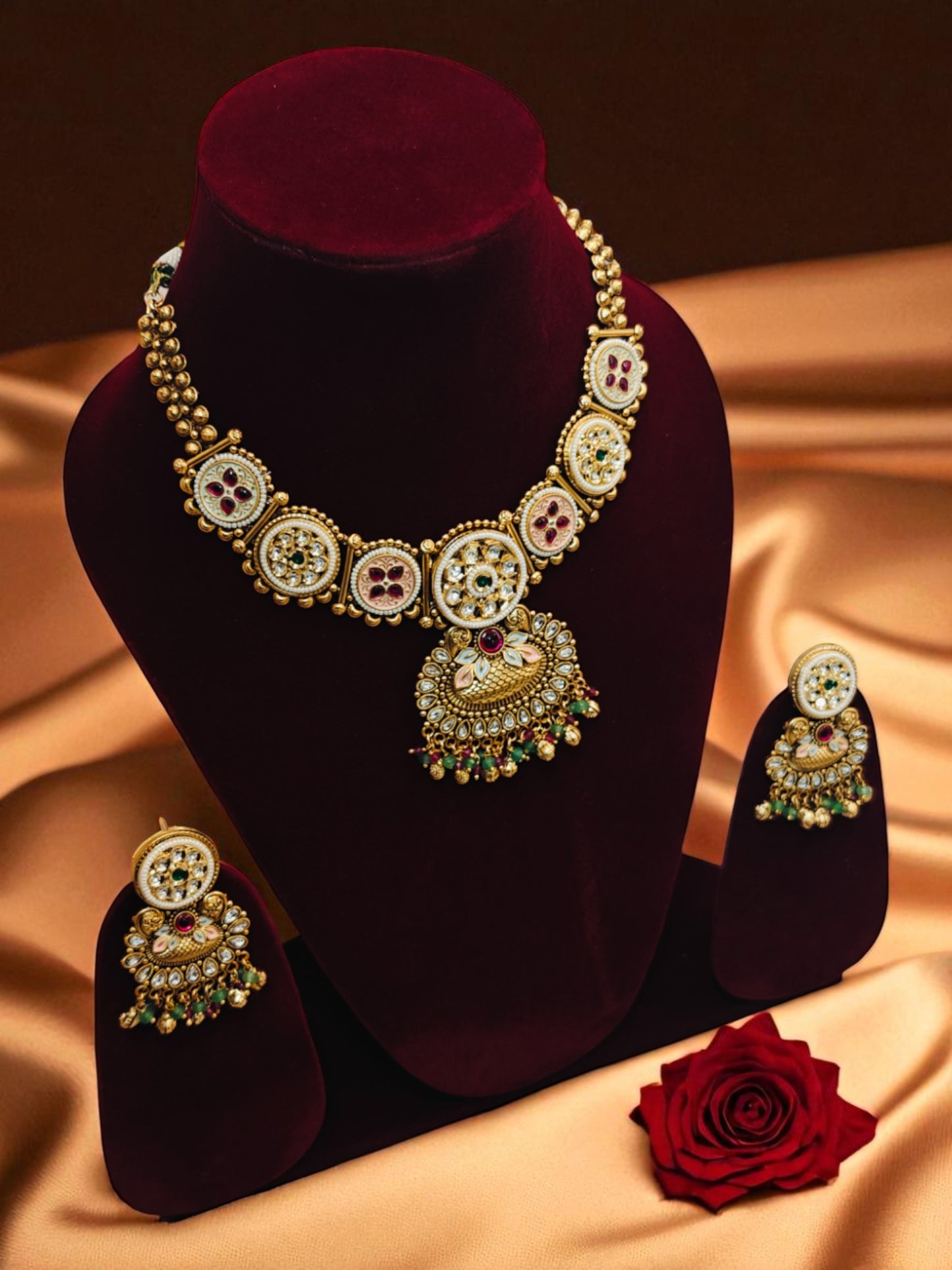 DIVA GOLD PLATED RAJWADI NECKLACE SET