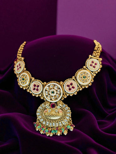DIVA GOLD PLATED RAJWADI NECKLACE SET