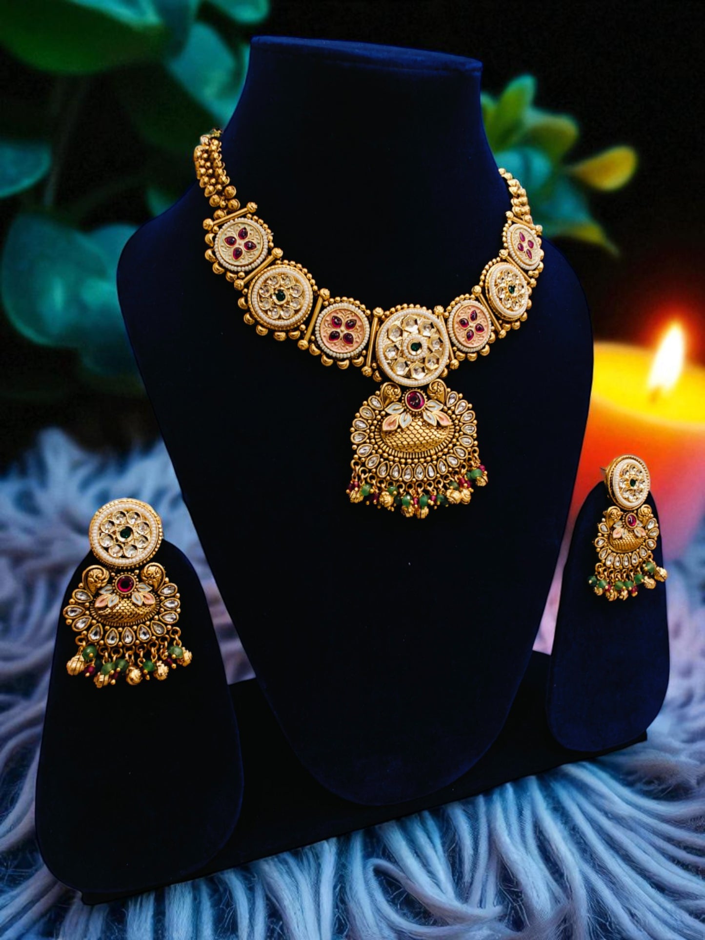DIVA GOLD PLATED RAJWADI NECKLACE SET