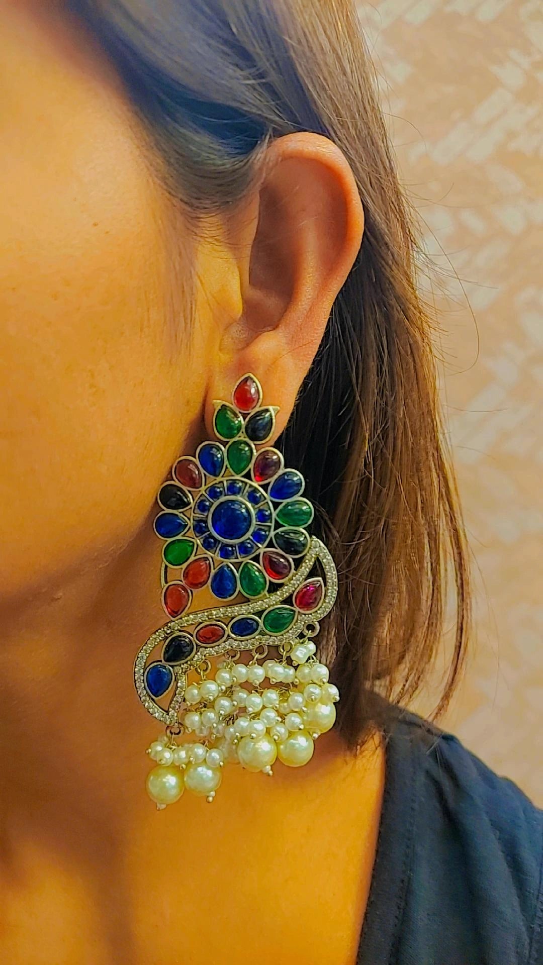 MULTICOLOR PEARL LONG JHUMKA EARRING
