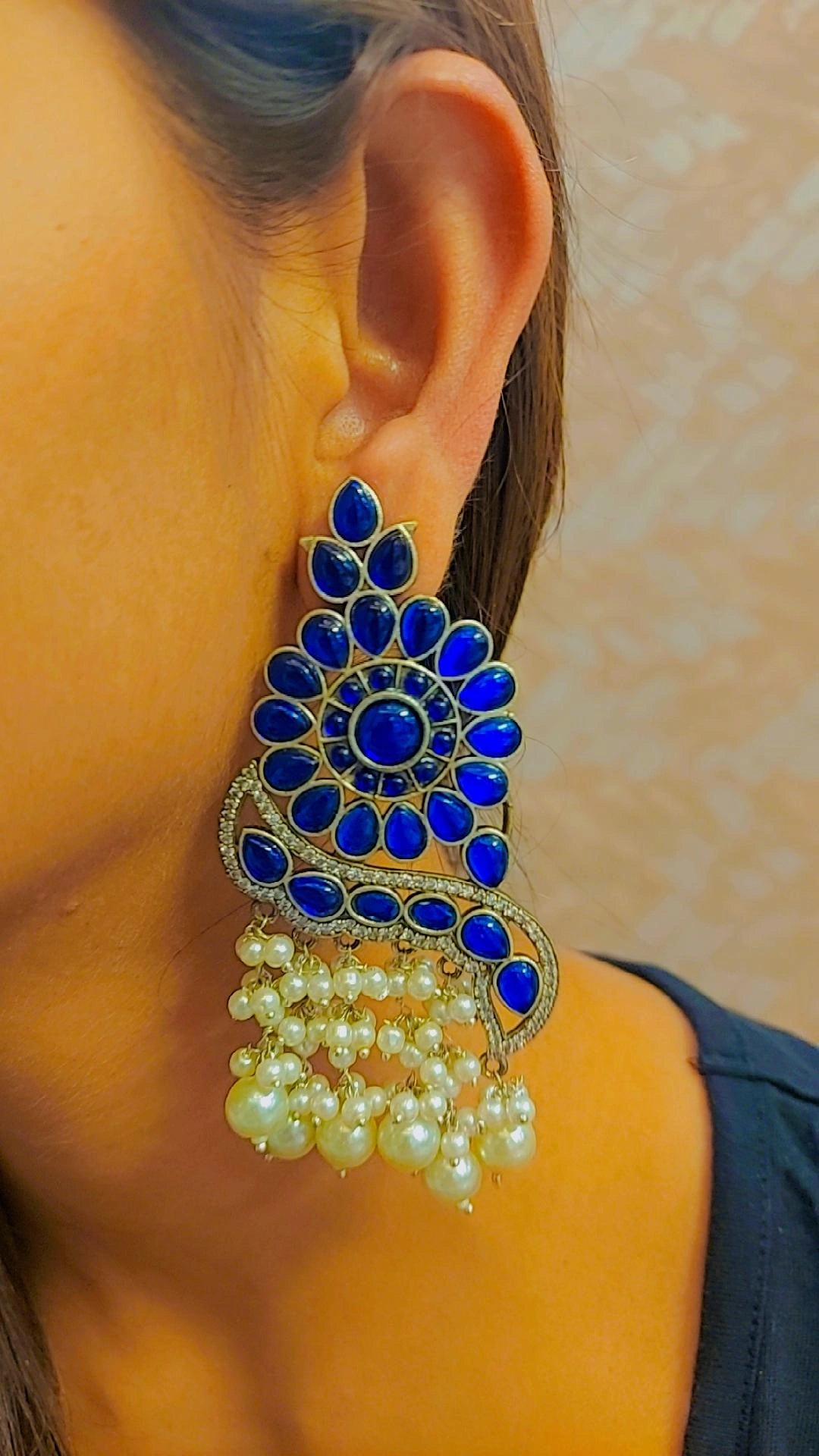 MIDNIGHT PEARL LONG JHUMKA EARRING