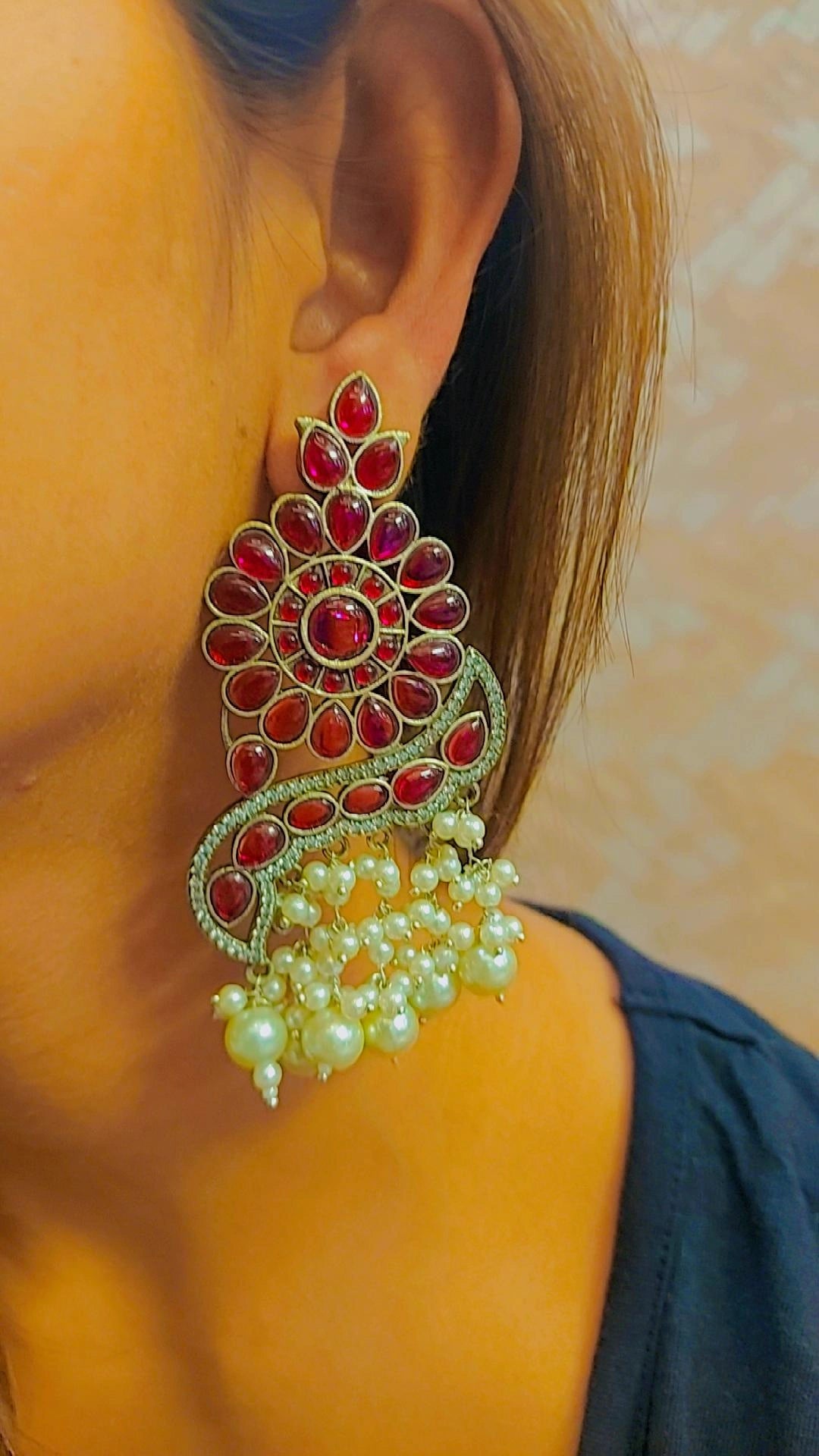PINK PEARL LONG JHUMKA EARRING