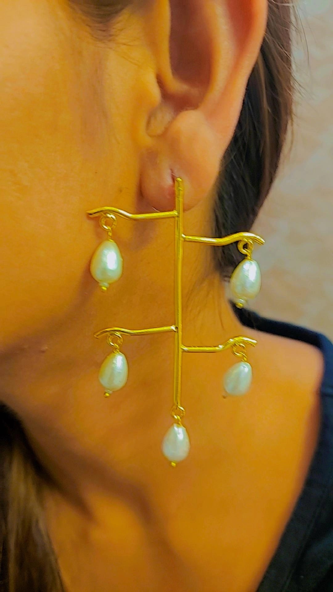 LONG PEARL DROP GOLDEN TREE EARRING