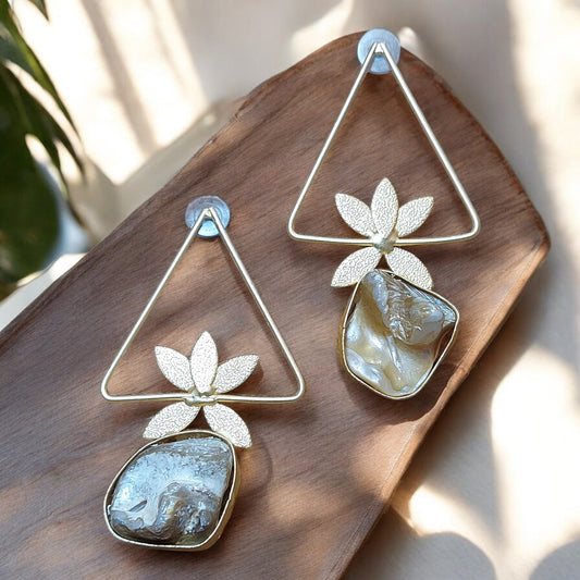 LOTUS TRIANGLE MOTHER OF PEARL EARRINGS