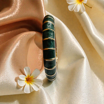 Bamboo Hinged Green Enamel Bangle
