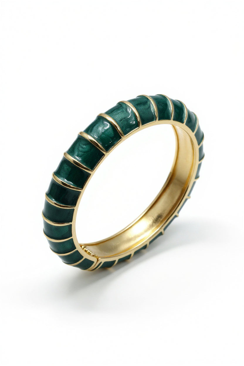 Bamboo Hinged Green Enamel Bangle
