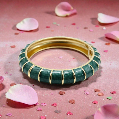 Bamboo Hinged Green Enamel Bangle